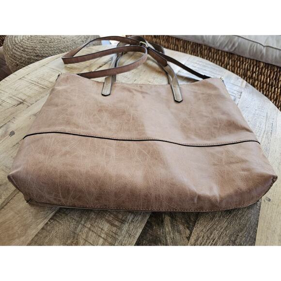 Joy Susan Vegan Leather Brushed Tote Bag Brown EUC - Picture 2 of 16